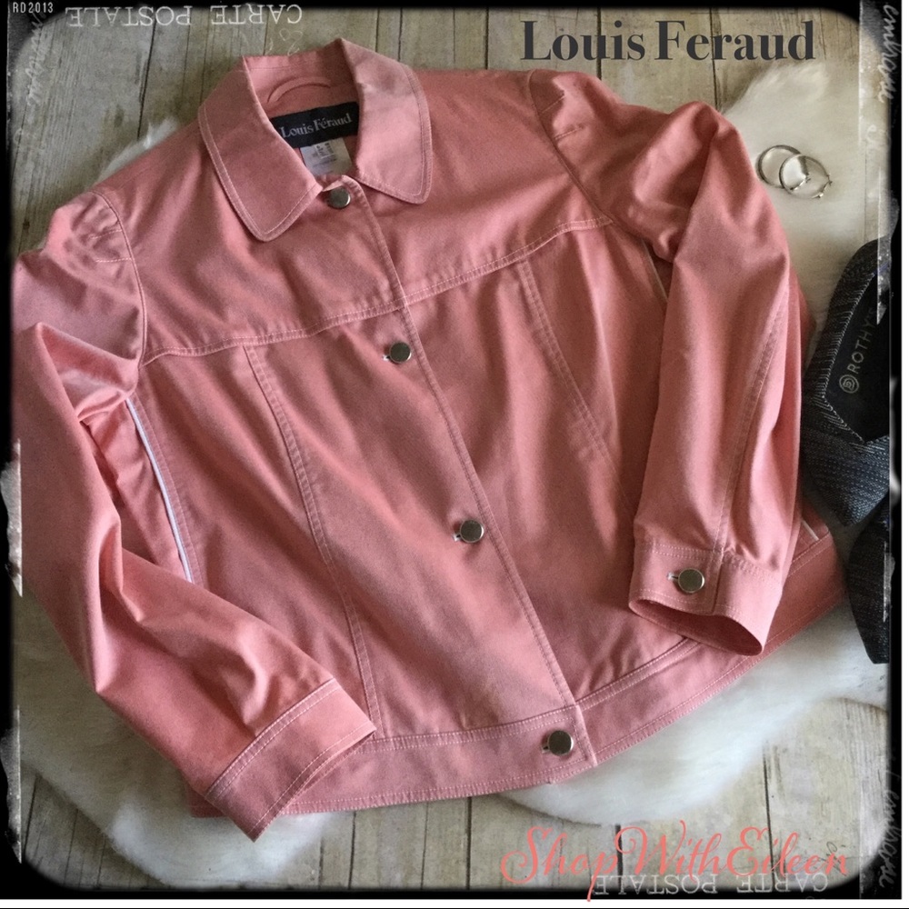 Louis Feraud Red White Microstripe “Denim” Bomber style Jacket Vintage
